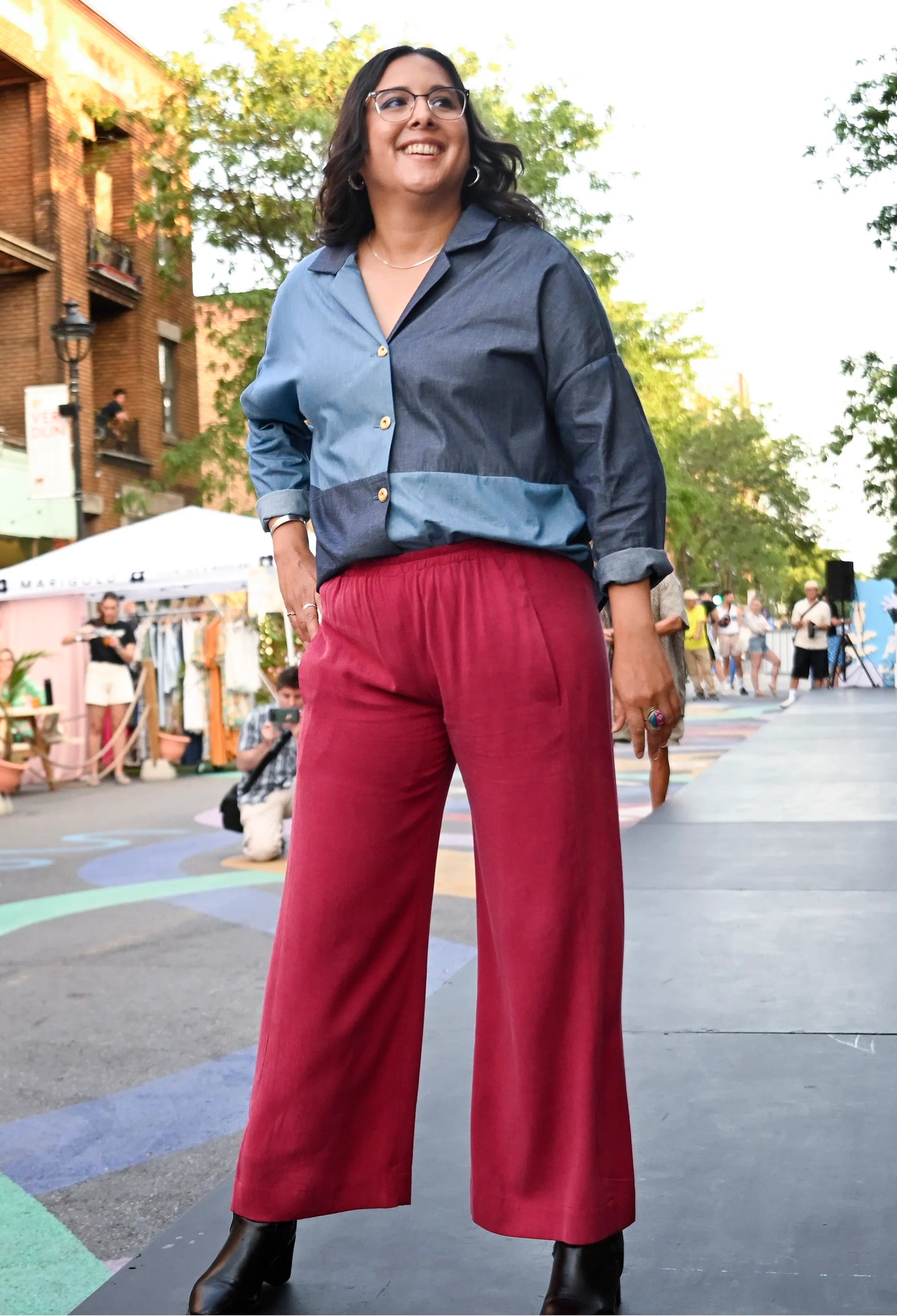 Chemise à col ouvert et à carreaux chambray | Berto | Marigold