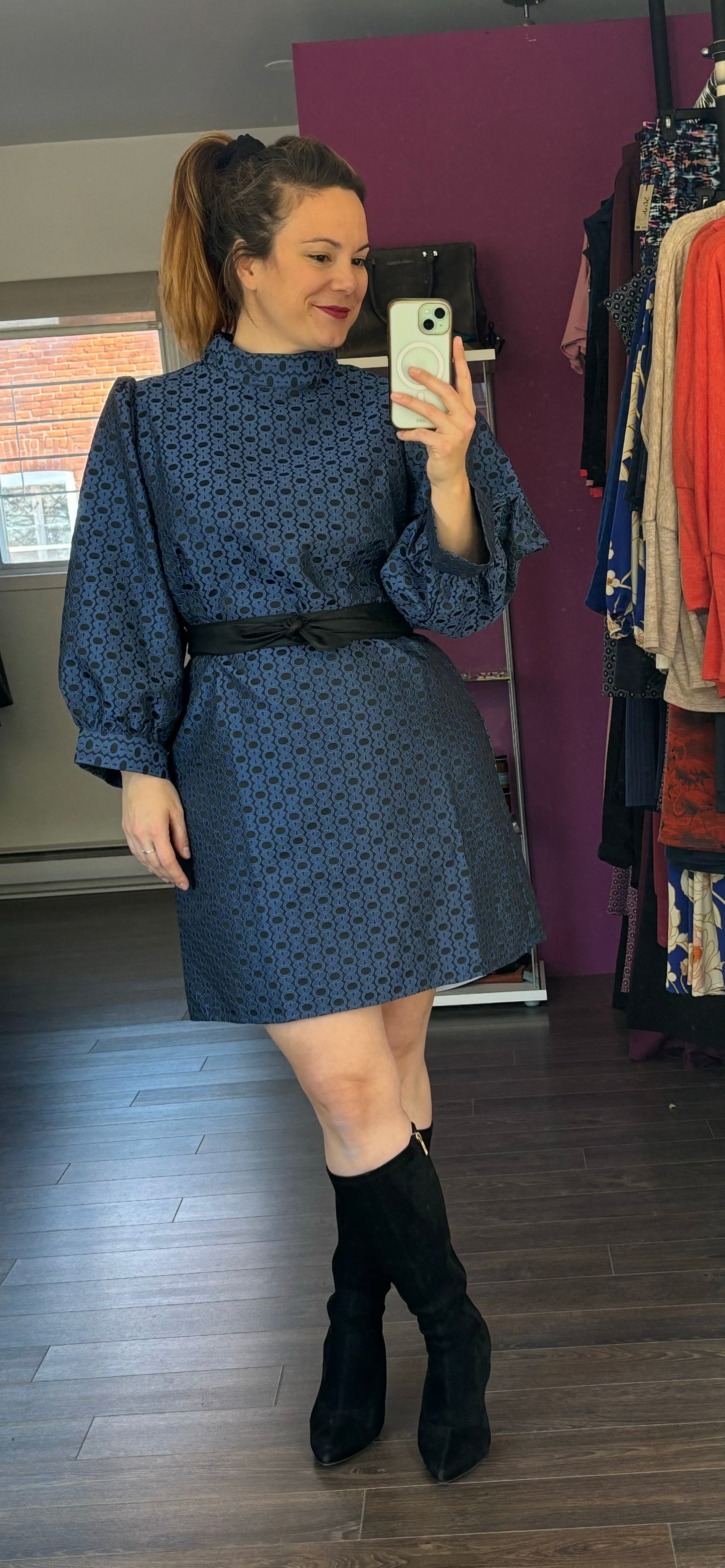 đ§ Robe brocart bleu et noir| KMAT-02 (M)