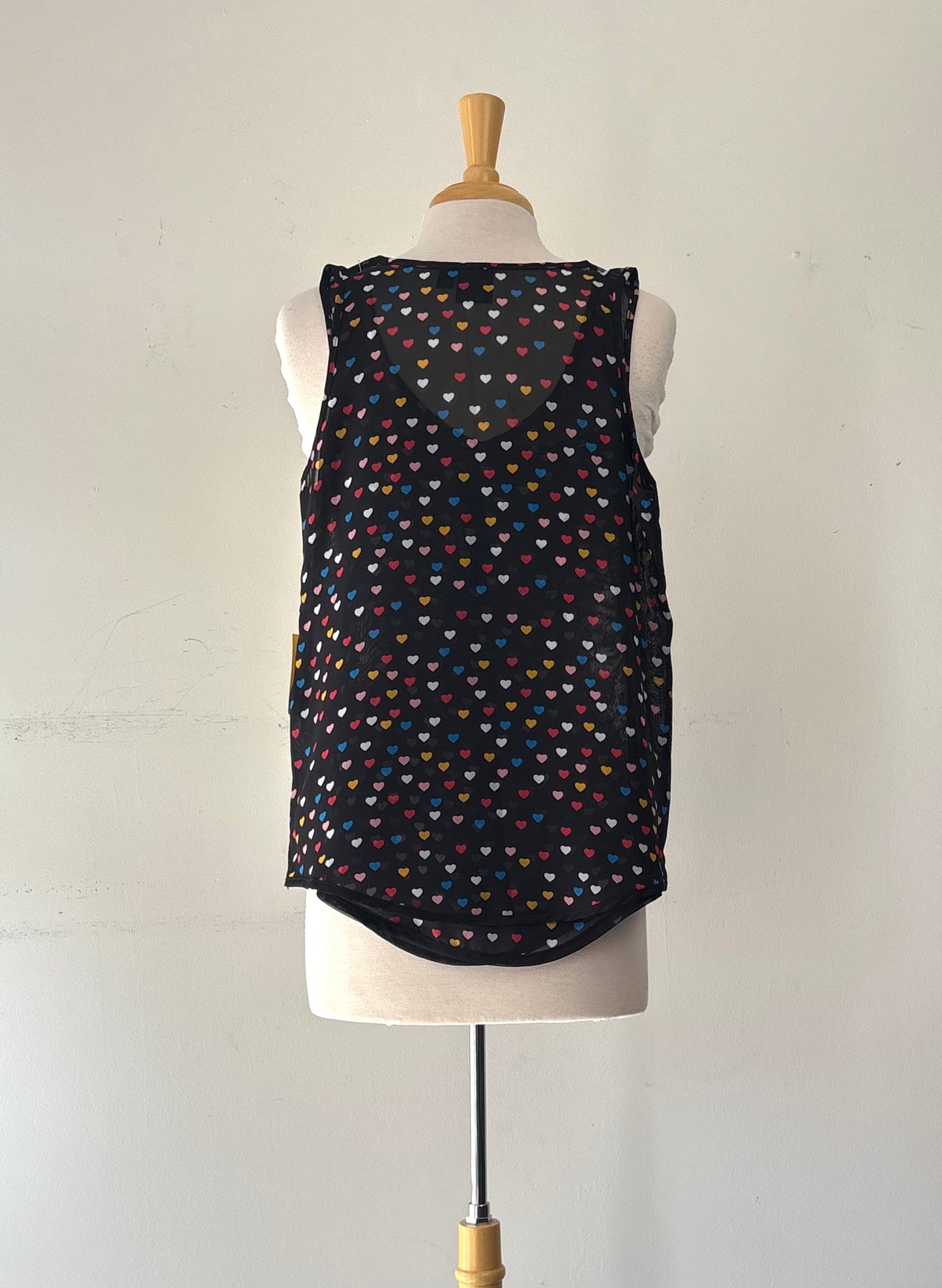 Camisole noire, motif petit coeur pastel, transparente | GCAR-44 (XS)