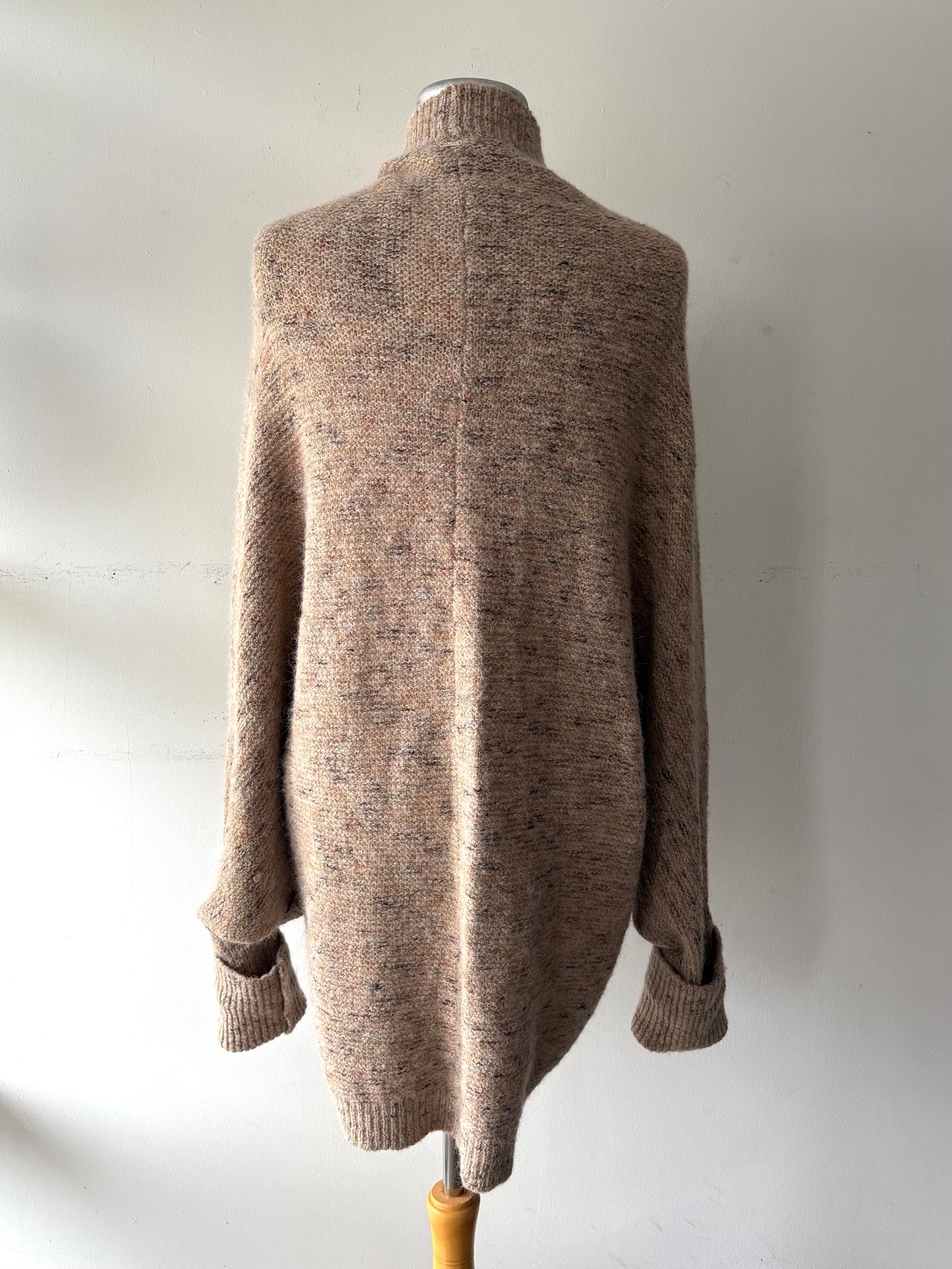 Veste longue ouverte beige sable , tricot, manche longue | LCLEB-56 (O/S)