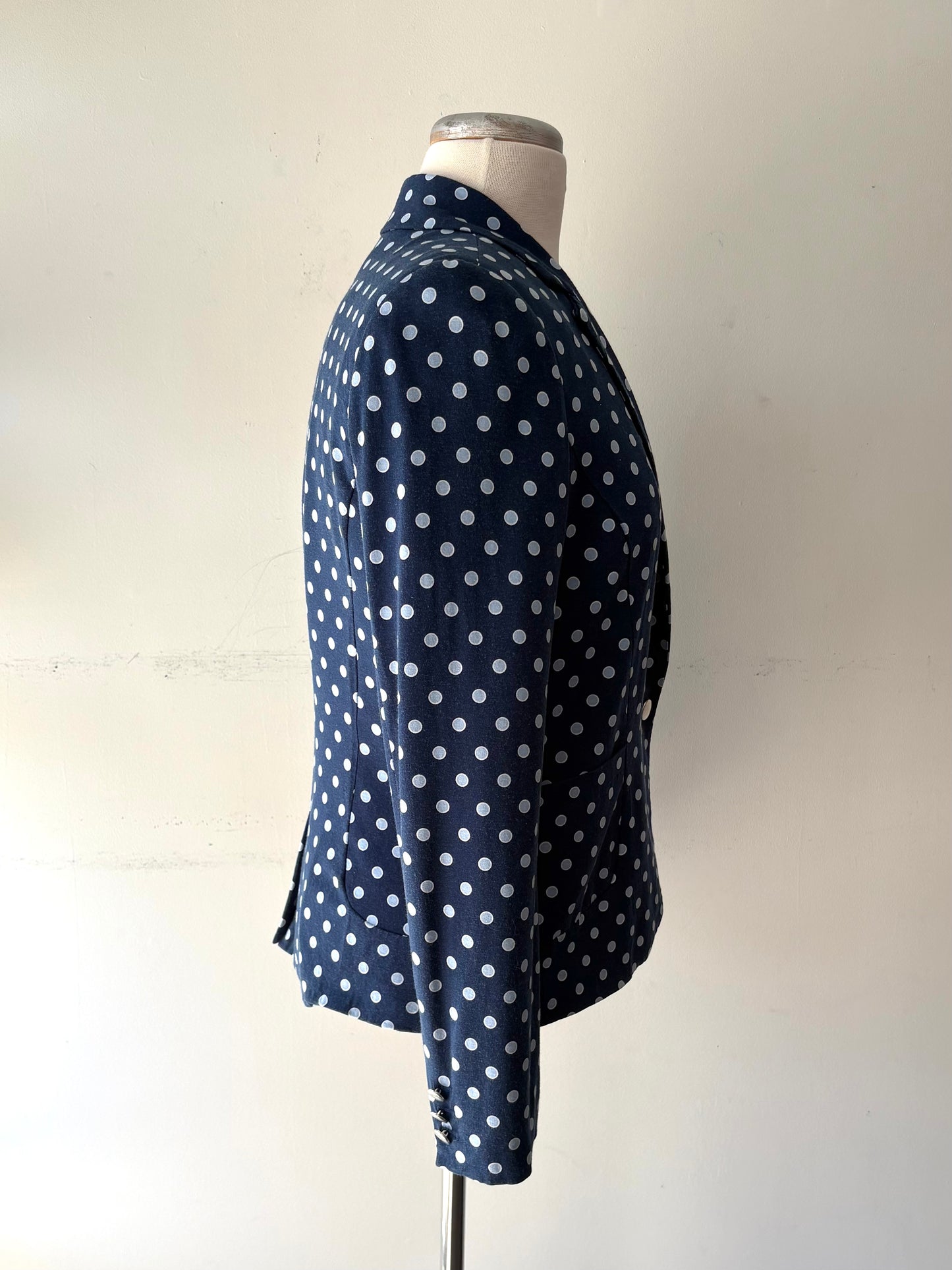 Veston marine, pois bleu pâle, un bouton, poche | LCLEB-57 (11 ans)