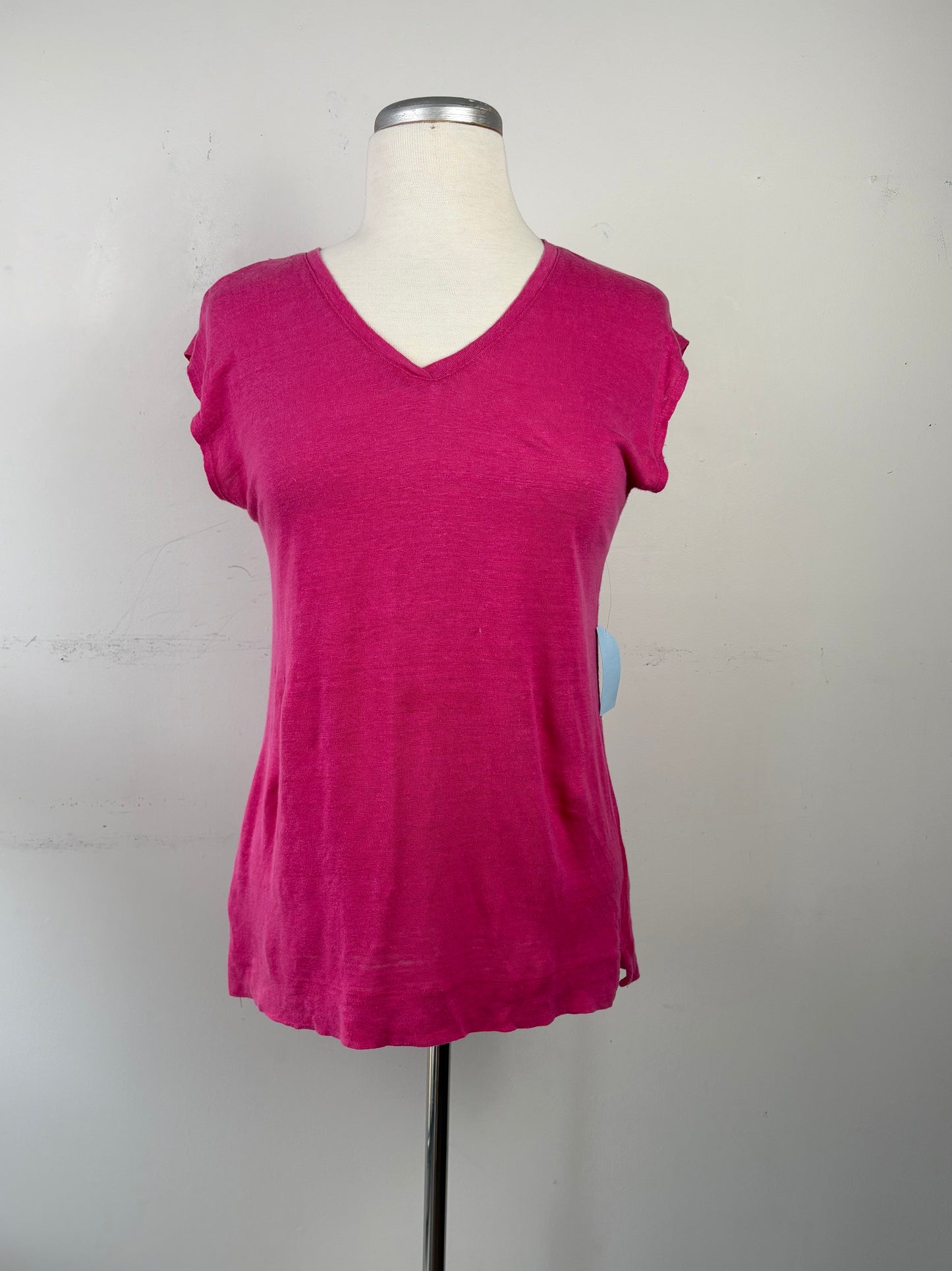 Haut rose, encolure en V, pas manche, 100 % Lin | KPLO-50 (M)