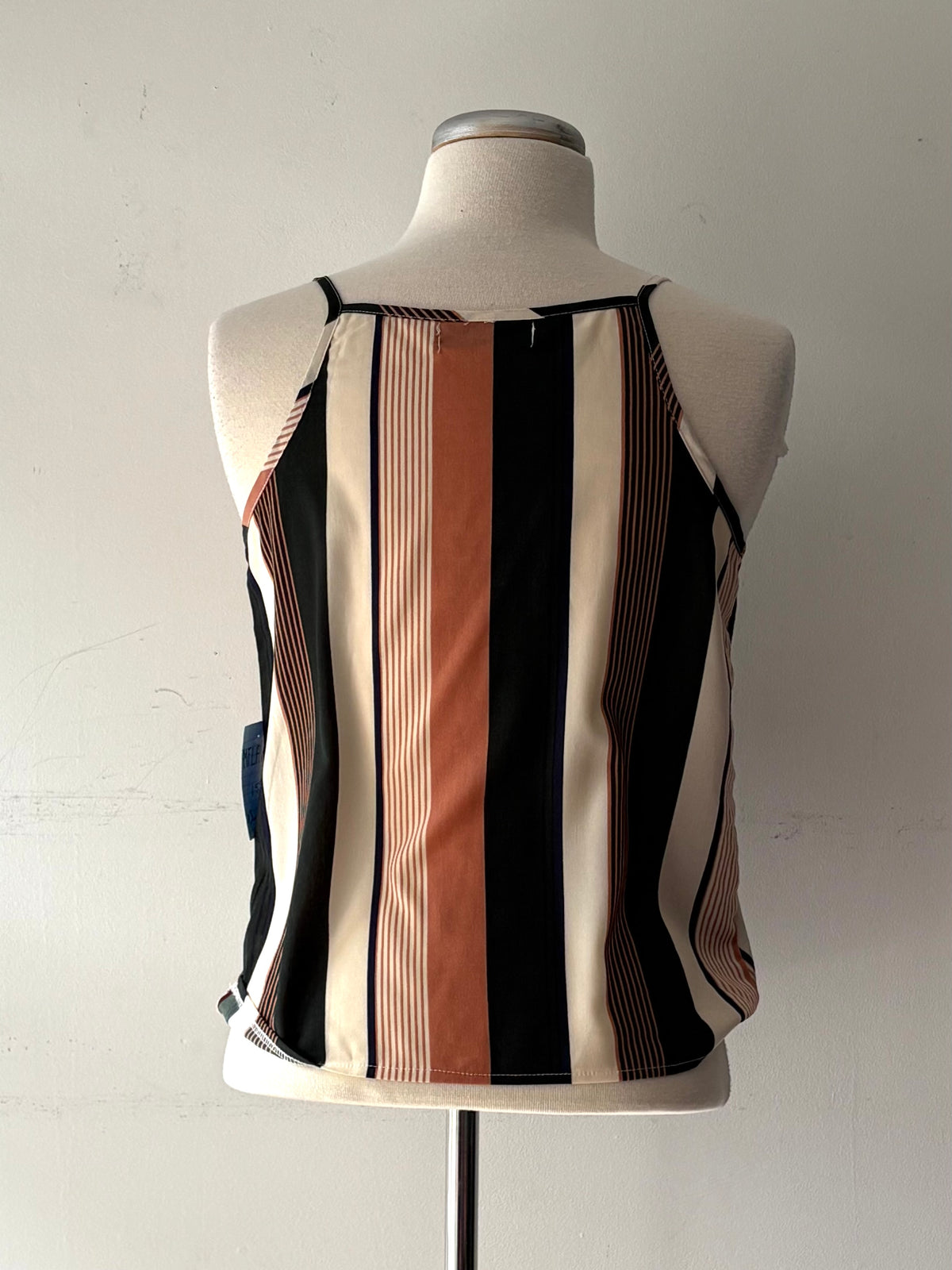 Camisole rayée noire/beige/blush, fines bretelles | MFLAV-17 (XS)