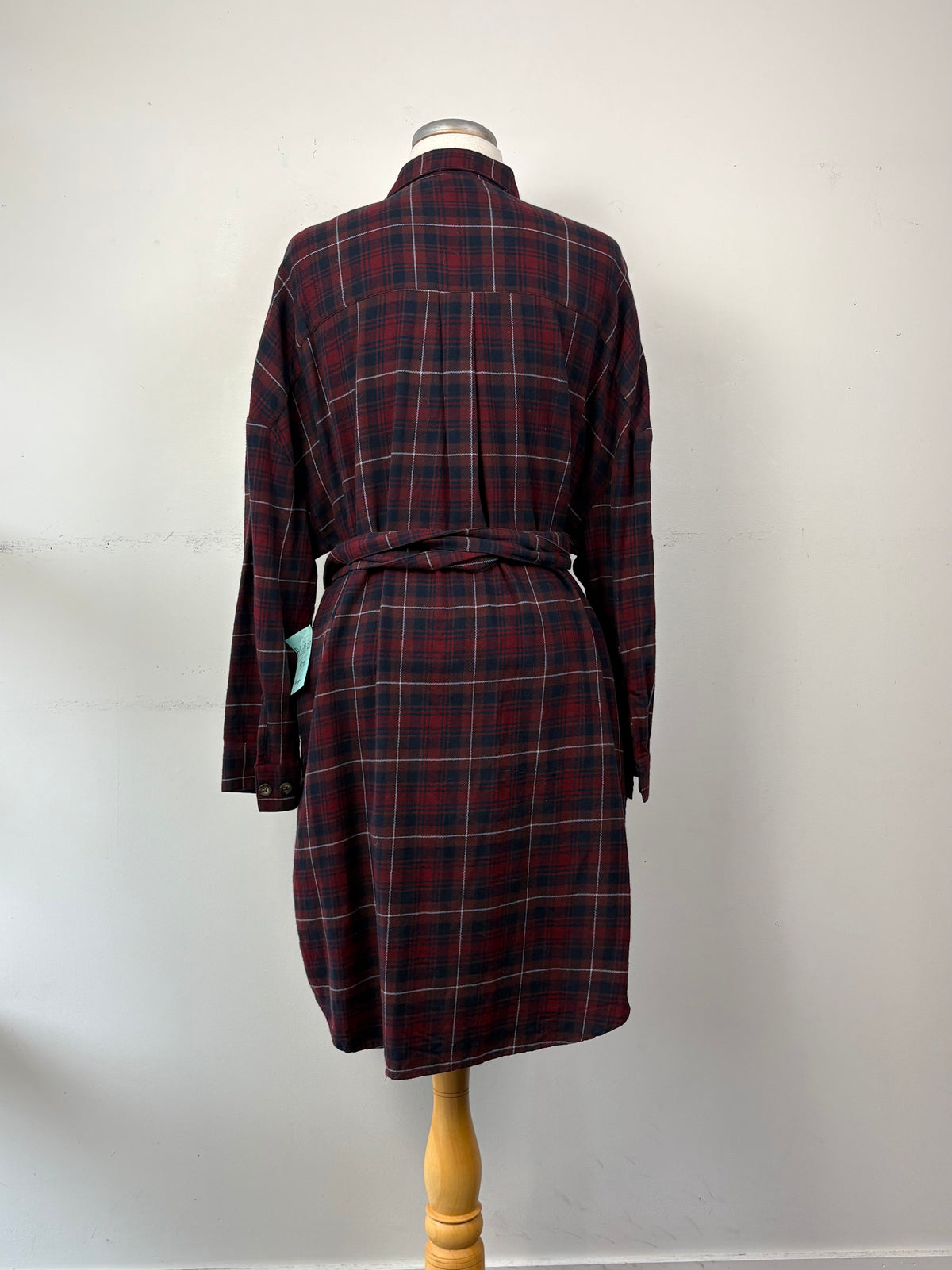 Robe flanelle carreaux rouge/marine/bleu, ceinture, manche longue | ASIM-257 (XL)