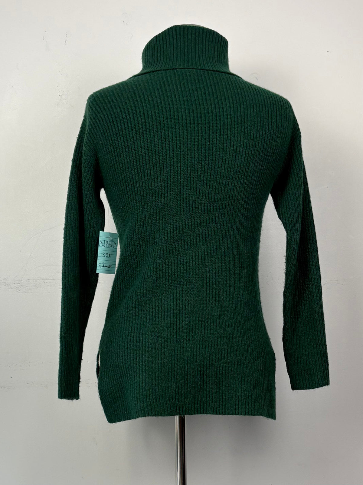 Pull col roulé vert forêt, manche longue | MJPIG-15 (XS)