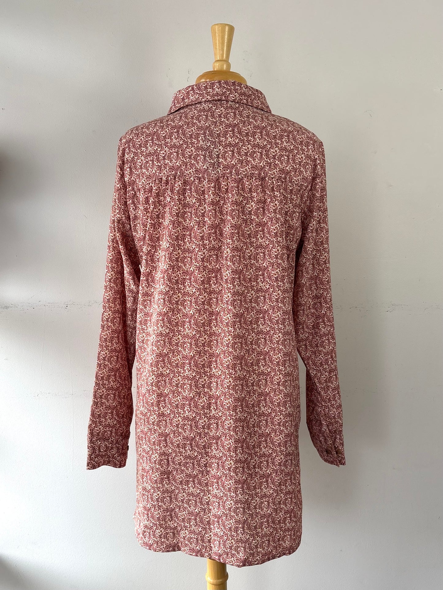 Robe chemisier rose cendrée, petite fleurs, neuve | YCAN-05 (M)