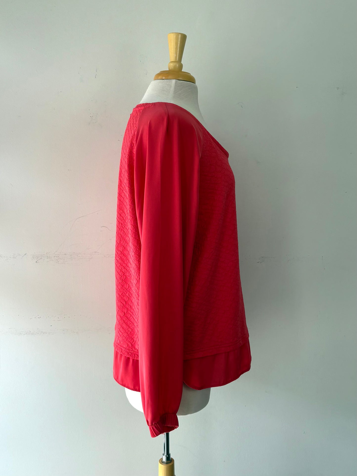 Chandail corail texturé, encolure en rond, manche longue | PINK-479 (XL)