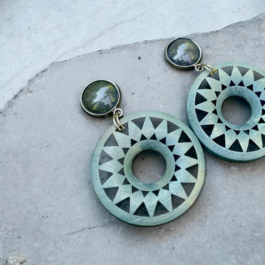 Boucles d'oreilles cabochons de verre et bois | MF-143 | M Fantaisies