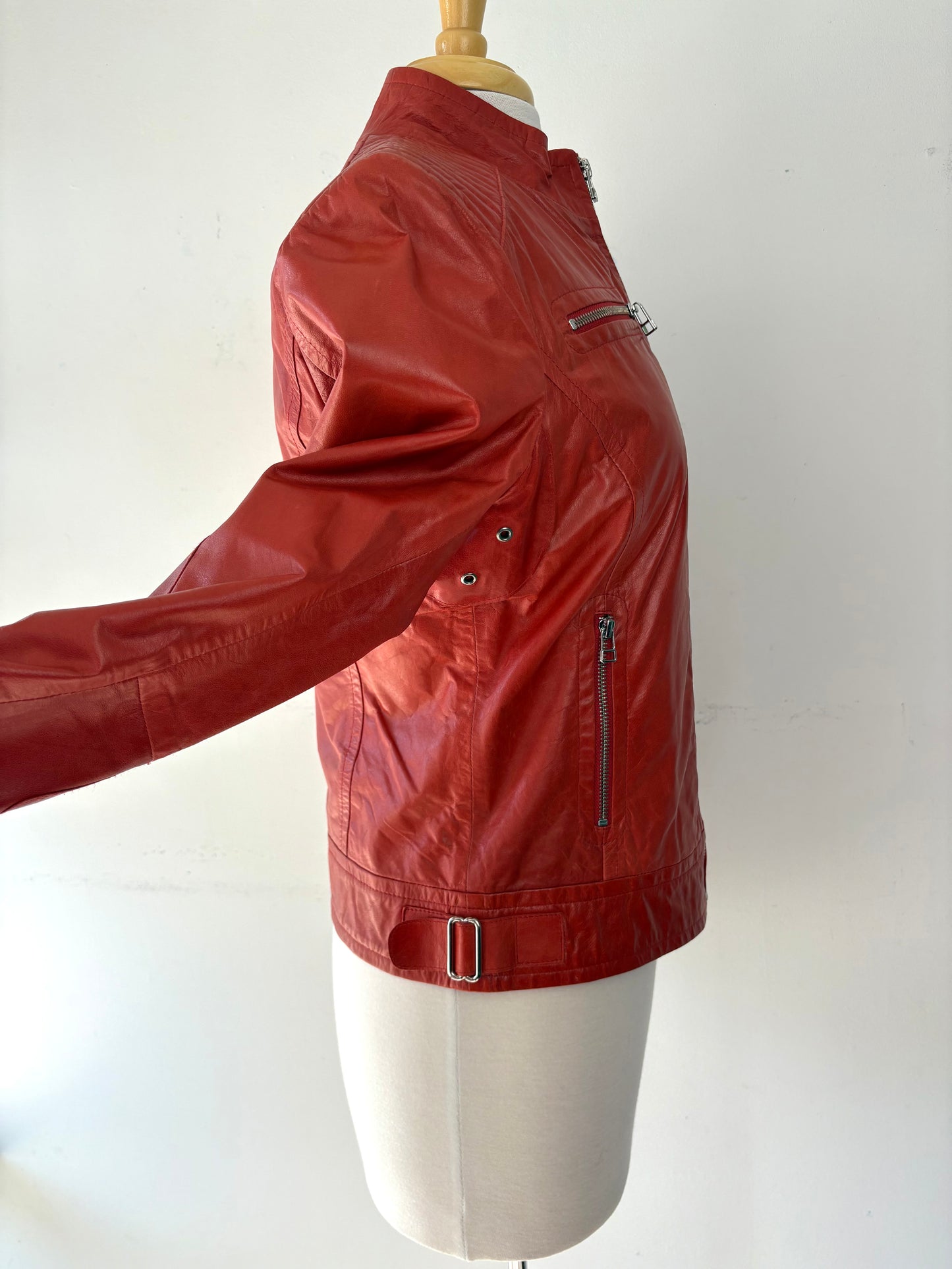 Veste style motard cuir orange | FTHI-35 (S)