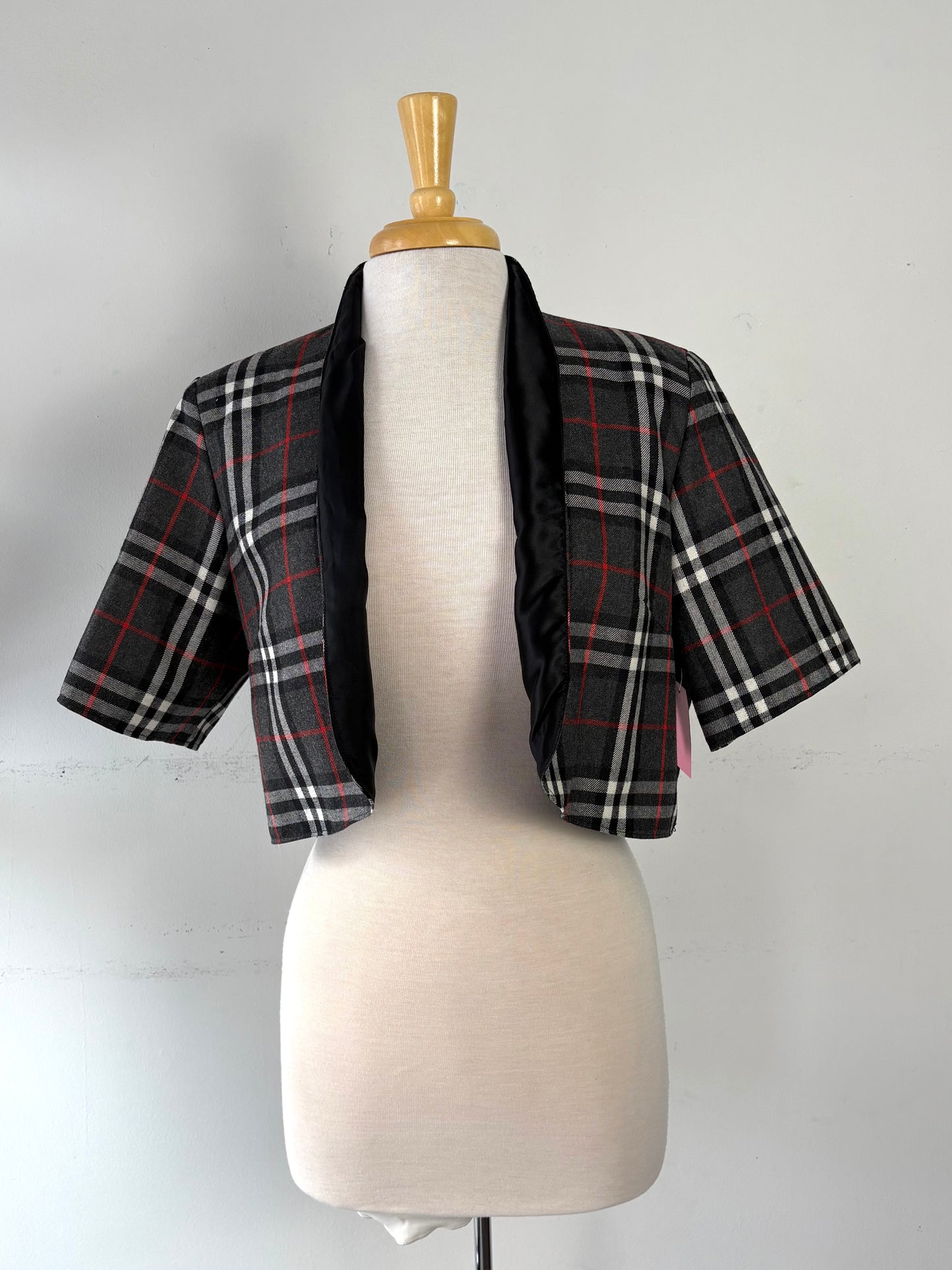 Veste à carreau ouverte gris, noir, rouge, blanc | PINK-470 (L-XL)