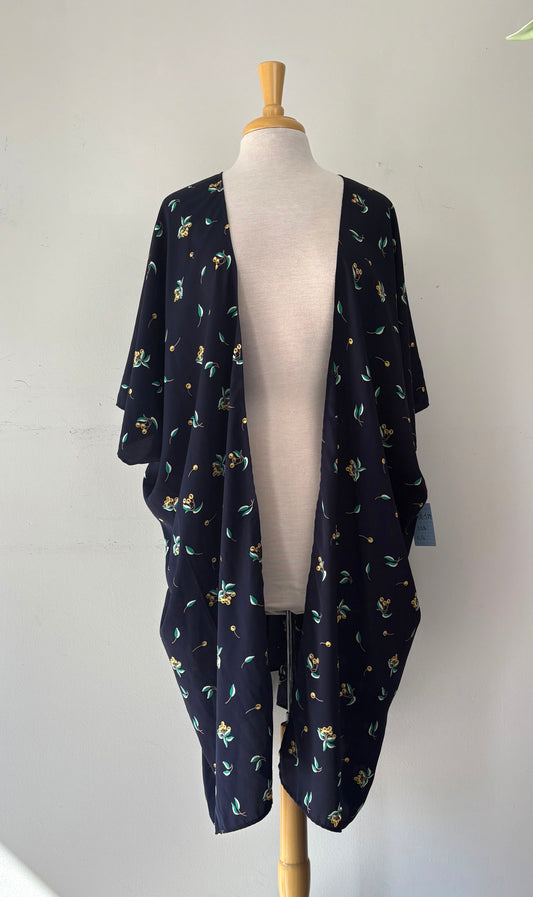Kimono long marine cerise jaune | PINK-579 (O/S)