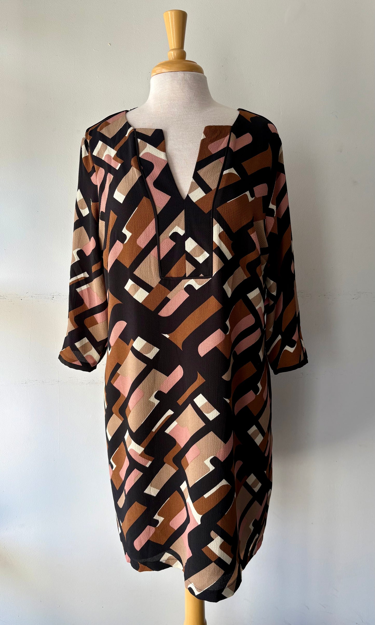 🧚Robe motifs noir/vieux rose/crème, brun | CJOL-04 (XL)