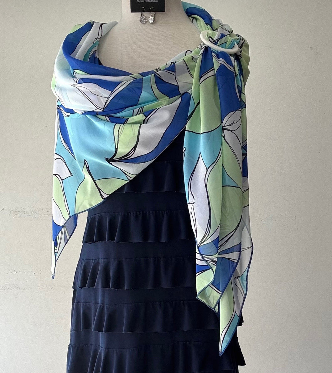 Grand Foulard motif bleu vert (Pinkmuchacha)