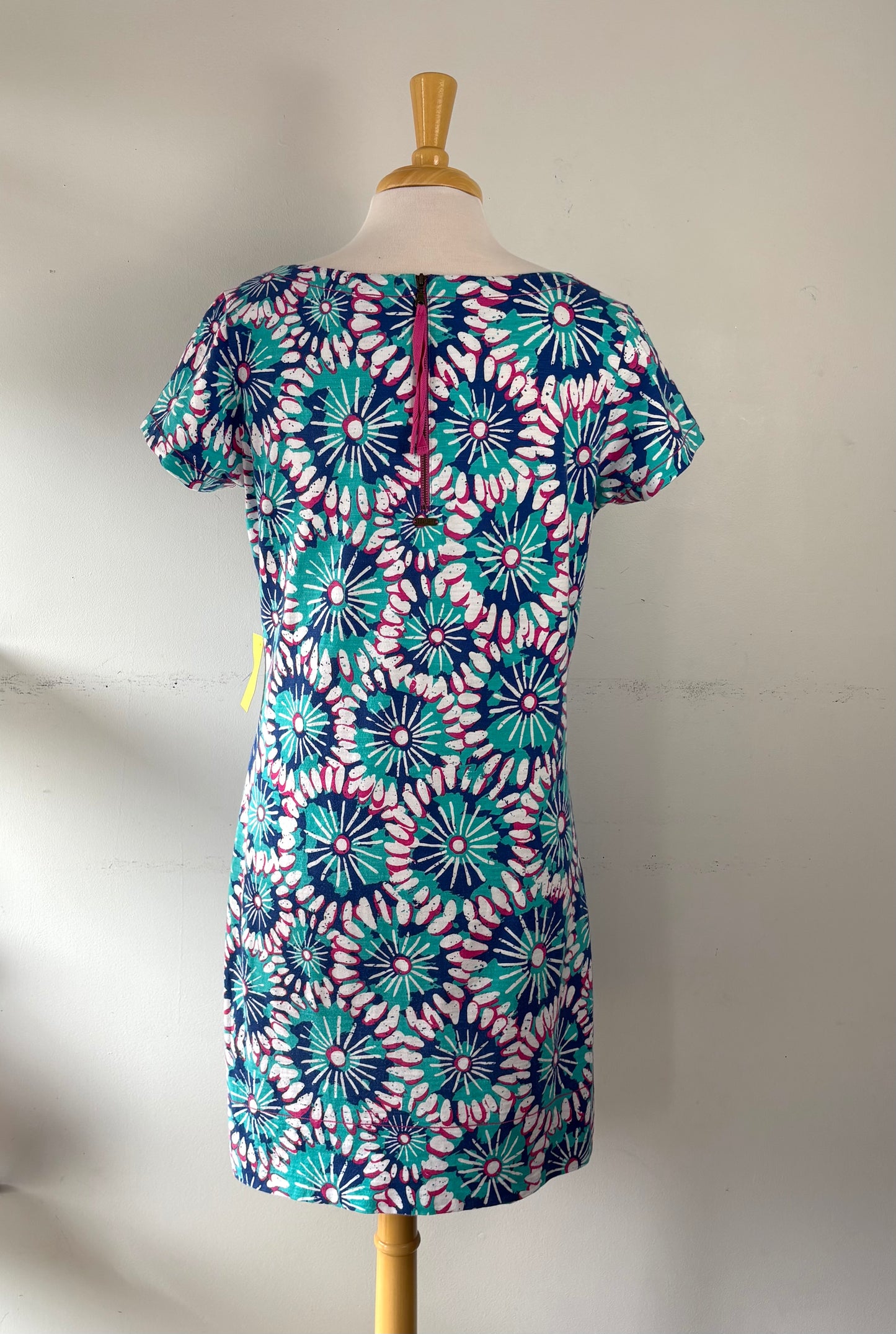 Robe colorée bleu aqua, blanc, mauve, manche courte | NMAL-34 (L)