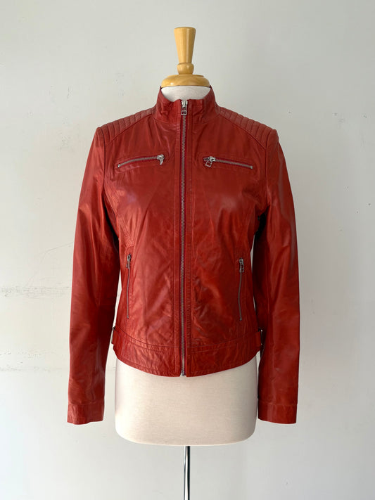 Veste style motard cuir orange | FTHI-35 (S)