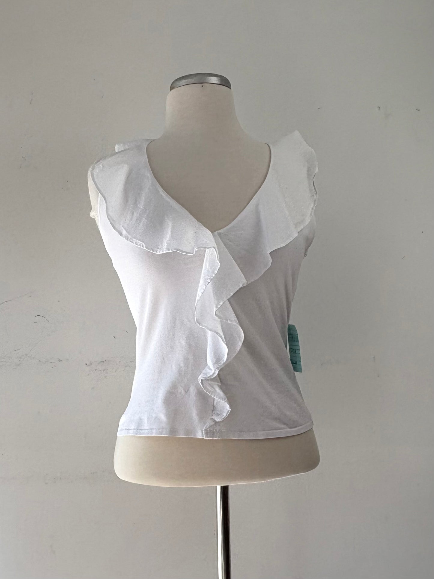 Camisole blanche frison, encolure en V | TTRU-08 (S)
