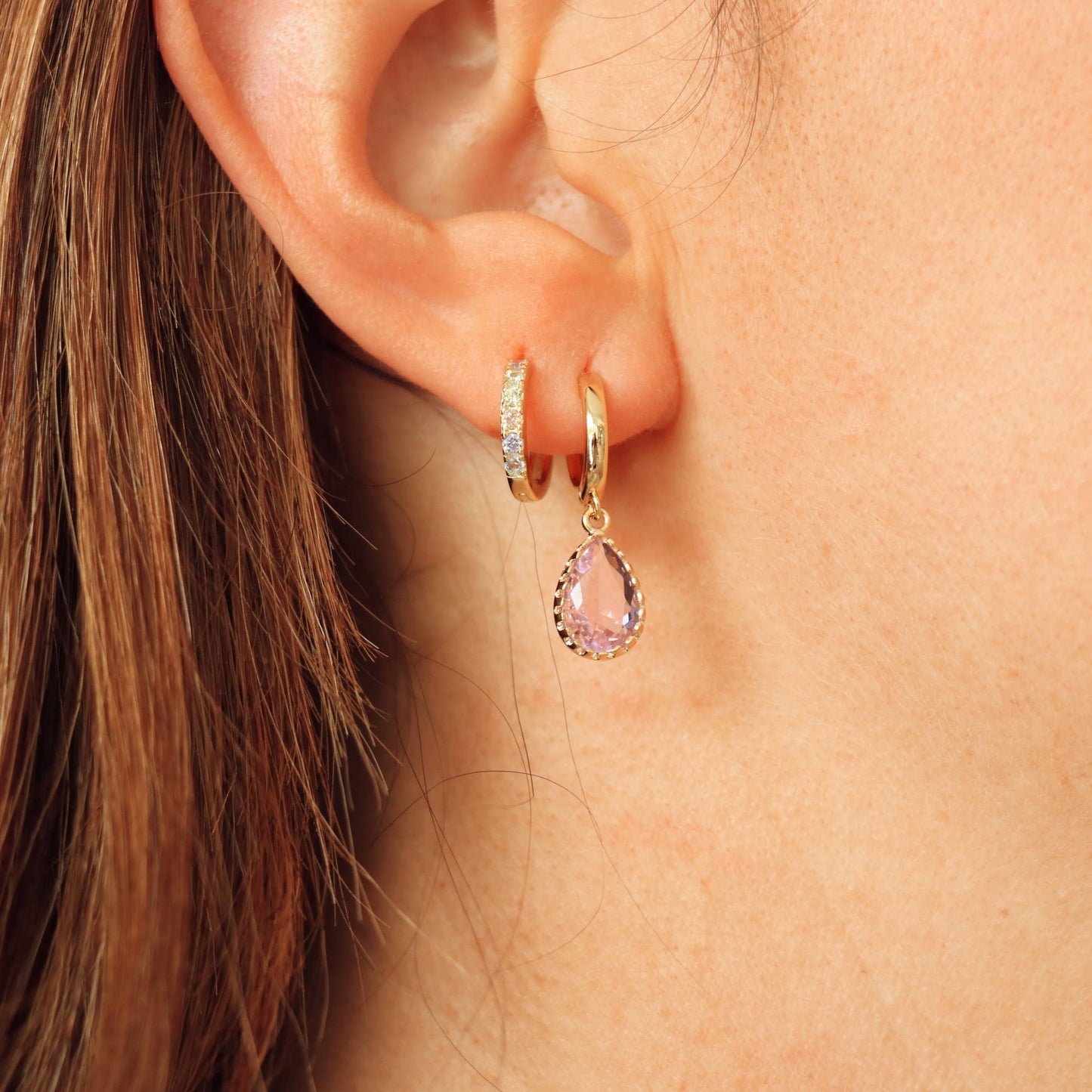 Dipo - Boucles d'oreilles goutte en pierre de verre lilas