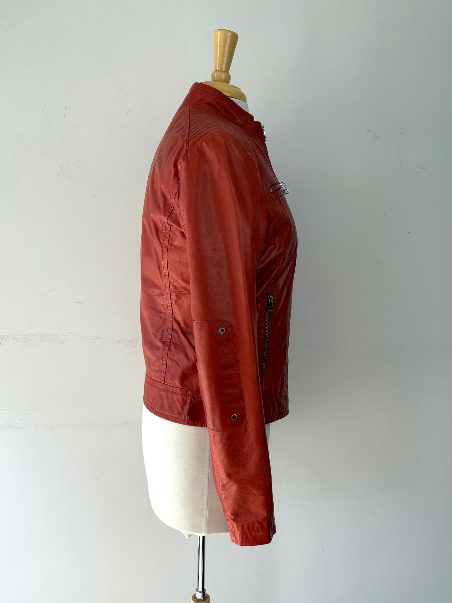 Veste style motard cuir orange | FTHI-35 (S)