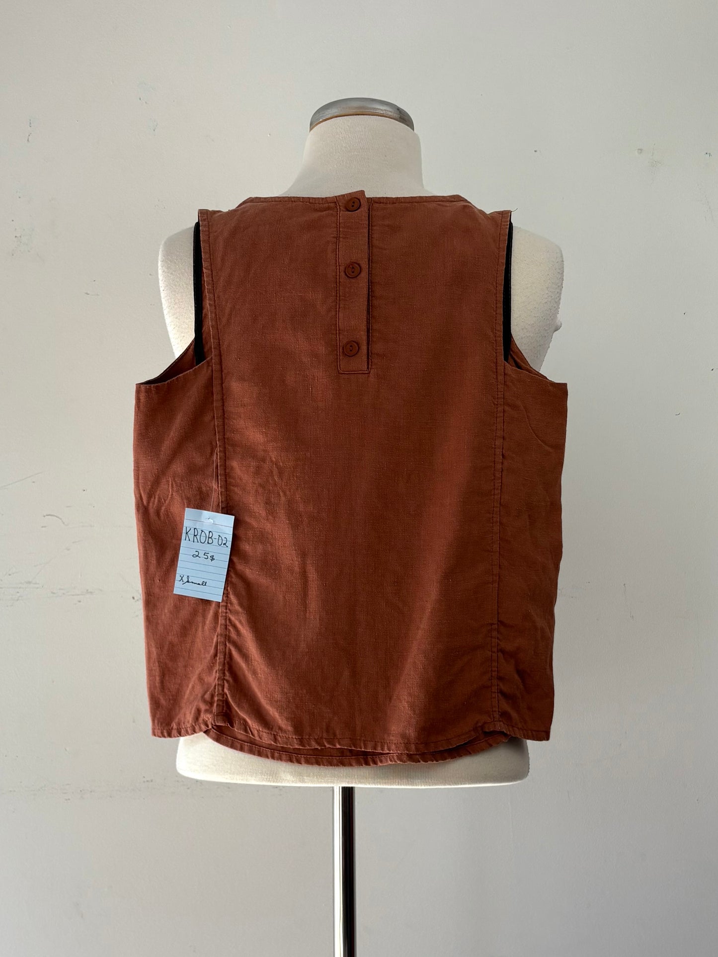 Camisole terracotta, pas manche, lin | KROB-02 (XS)