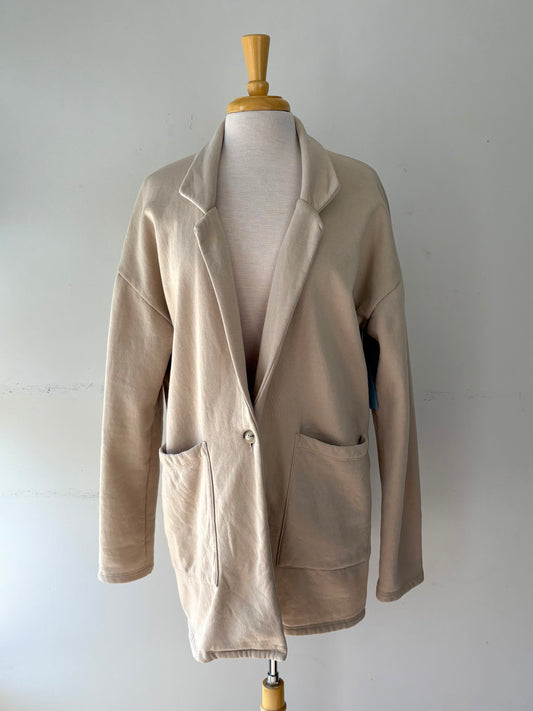Veste beige pâle longue, coton ouaté, manche longue | LDRU-14 (M/L fait grand)