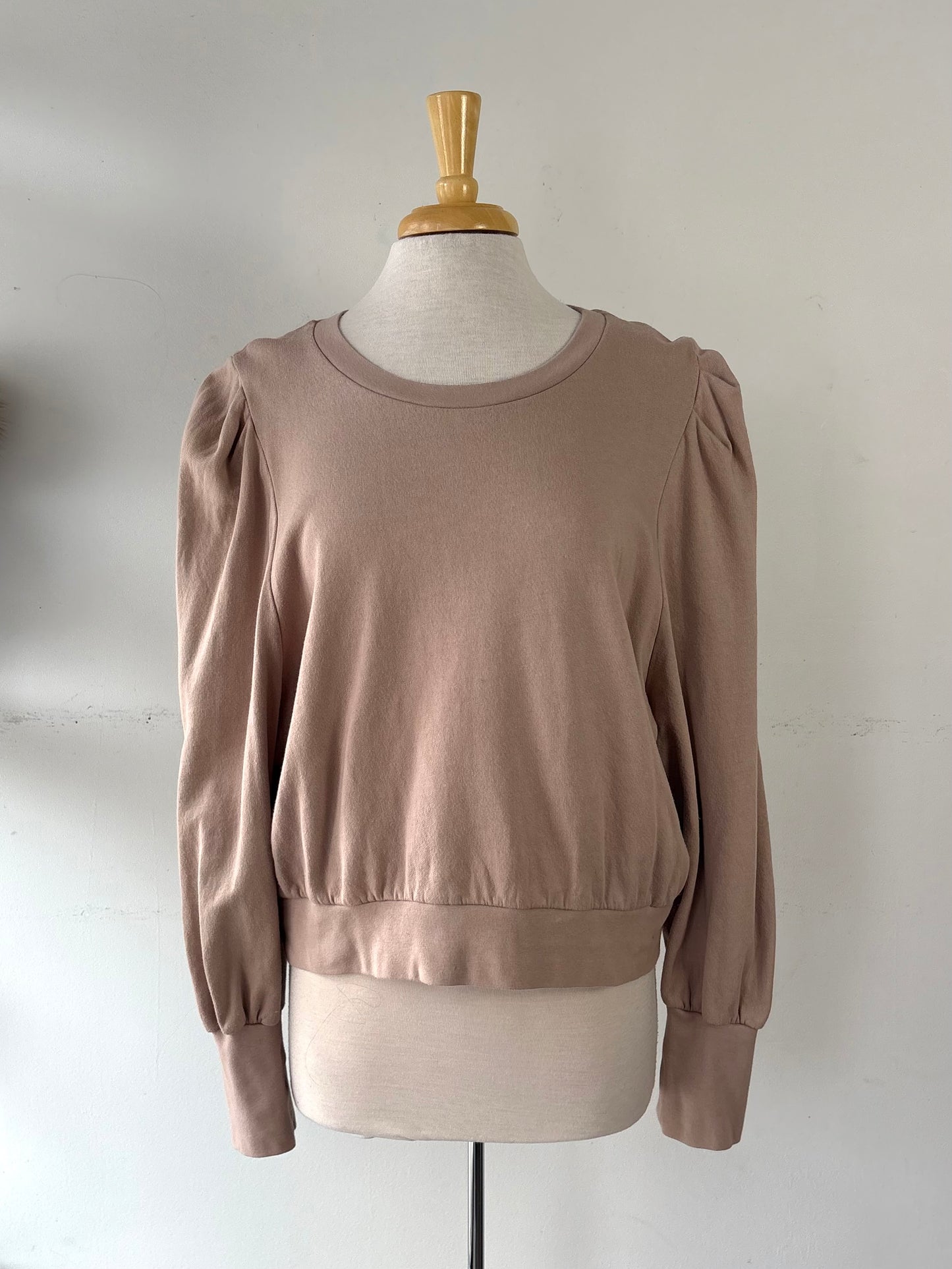 Chandail coton ouaté beige rosé manche longue | LDRU-04 (XL)