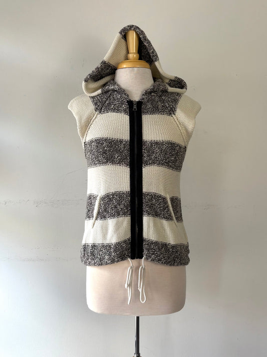 Veste tricot, fermeture éclair pas manche gris chiné et crème | GCAR-33 (L)
