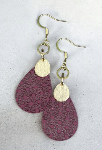 Boucle d'oreilles gouttes filigranes bourgognes | 635-2
