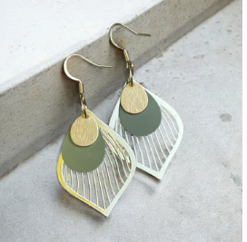 Boucle d'oreilles gouttes filigranes or et kaki | MF-791