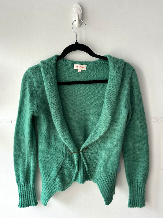 🧚Veste tricot vert en laine mohair | LANA-10 (XS)