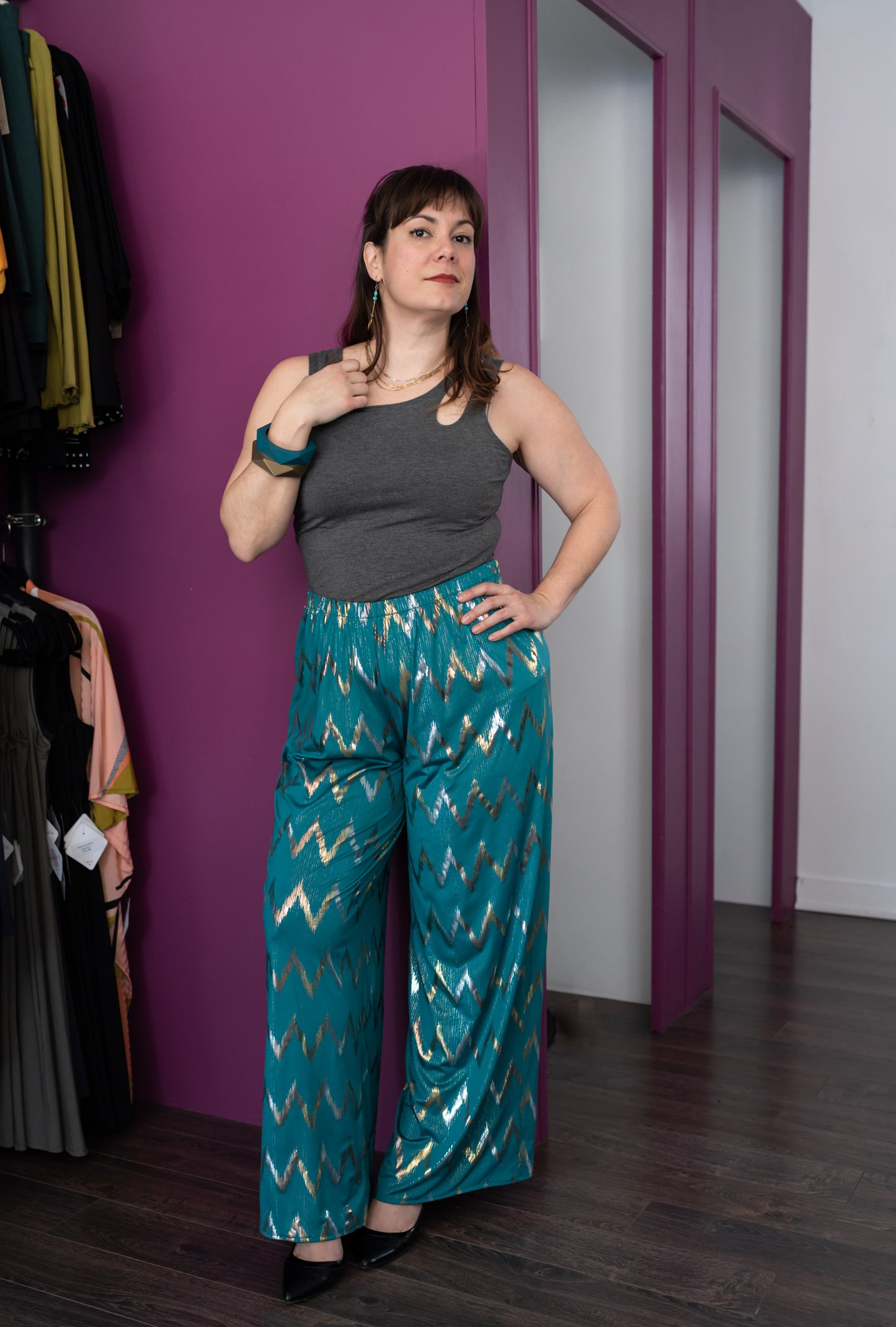 Pantalon jambe large, taille élastique | Hazel (Pinkmuchacha)