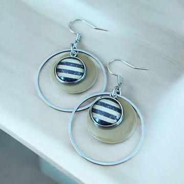 Boucle d'oreilles anneaux epoxy et cabochons  | MF-993 | M Fantaisies