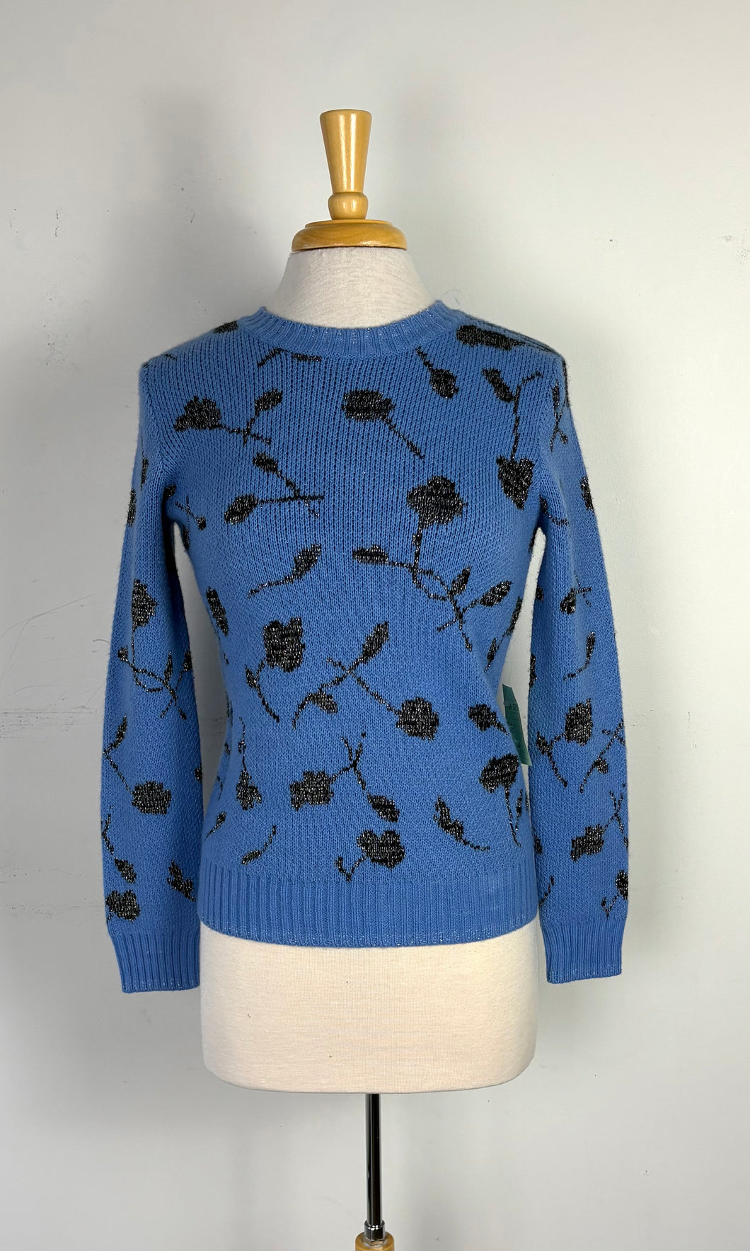 Chandail bleu fleurs lamé |PINK-273 (S)