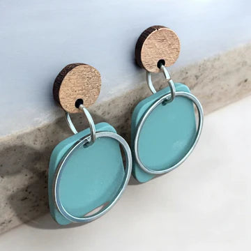 Boucle d'oreilles sarcelle et bois | MF-30 | M Fantaisies