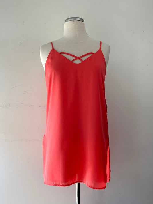 Camisole longue saumon, fine bretelle, encolure en V | MNDUH-85 (M)