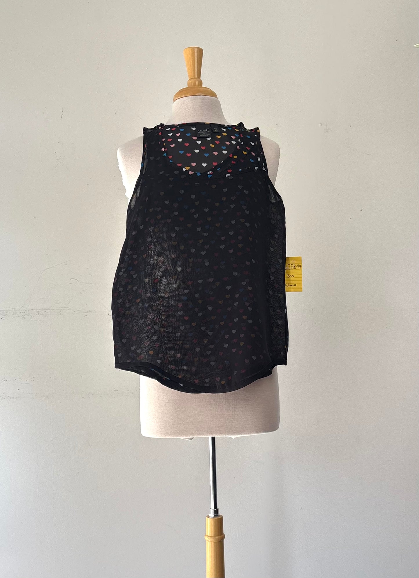 Camisole noire, motif petit coeur pastel, transparente | GCAR-44 (XS)