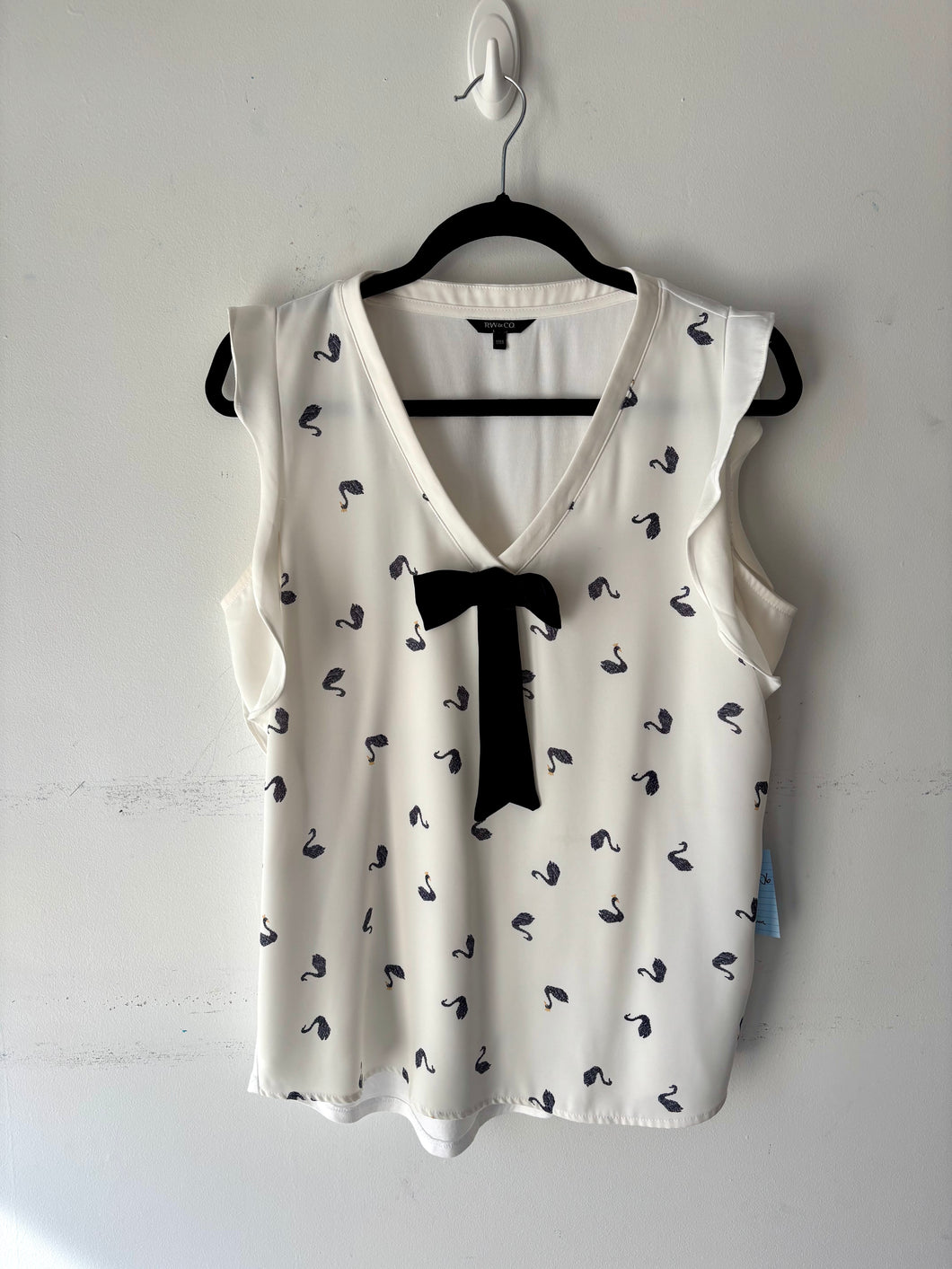 Haut blanc motif cygne, pas manche | SRIV-06 (M)