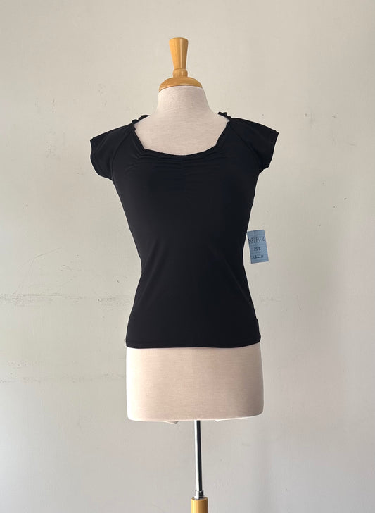 T-shirt noir, pas manche, encolure en rond | MFLAV-16 (XS)