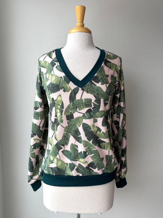 Pull manches longues, col "V", motif feuille de palmier |  Palmas (Pinkmuchacha)