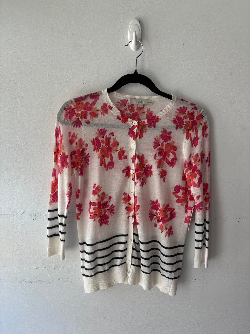Cardigan fin crème fleurs | APEL-04 (S)