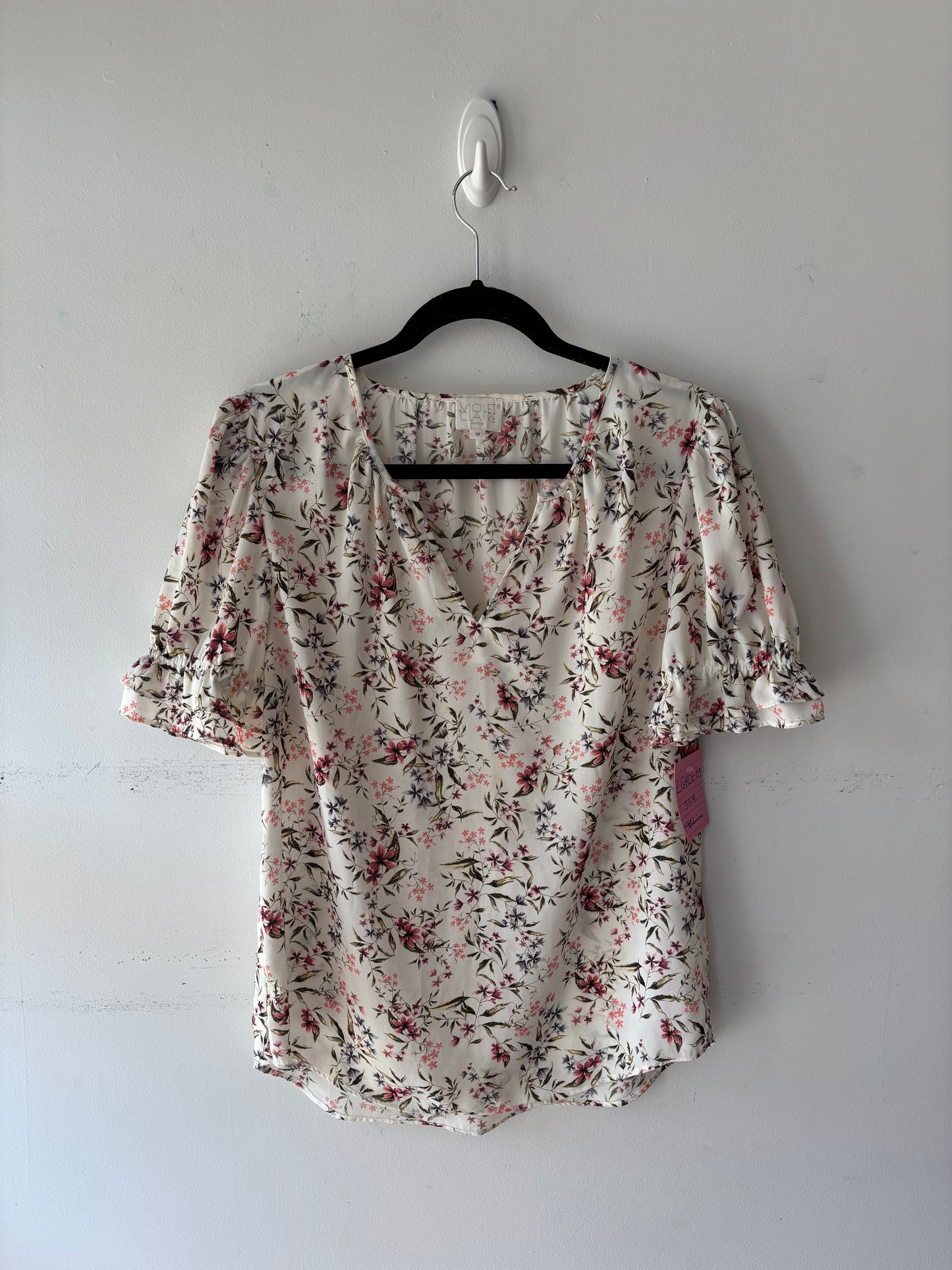 Blouse manches courtes crème fleurie | LGROL-03 (M)