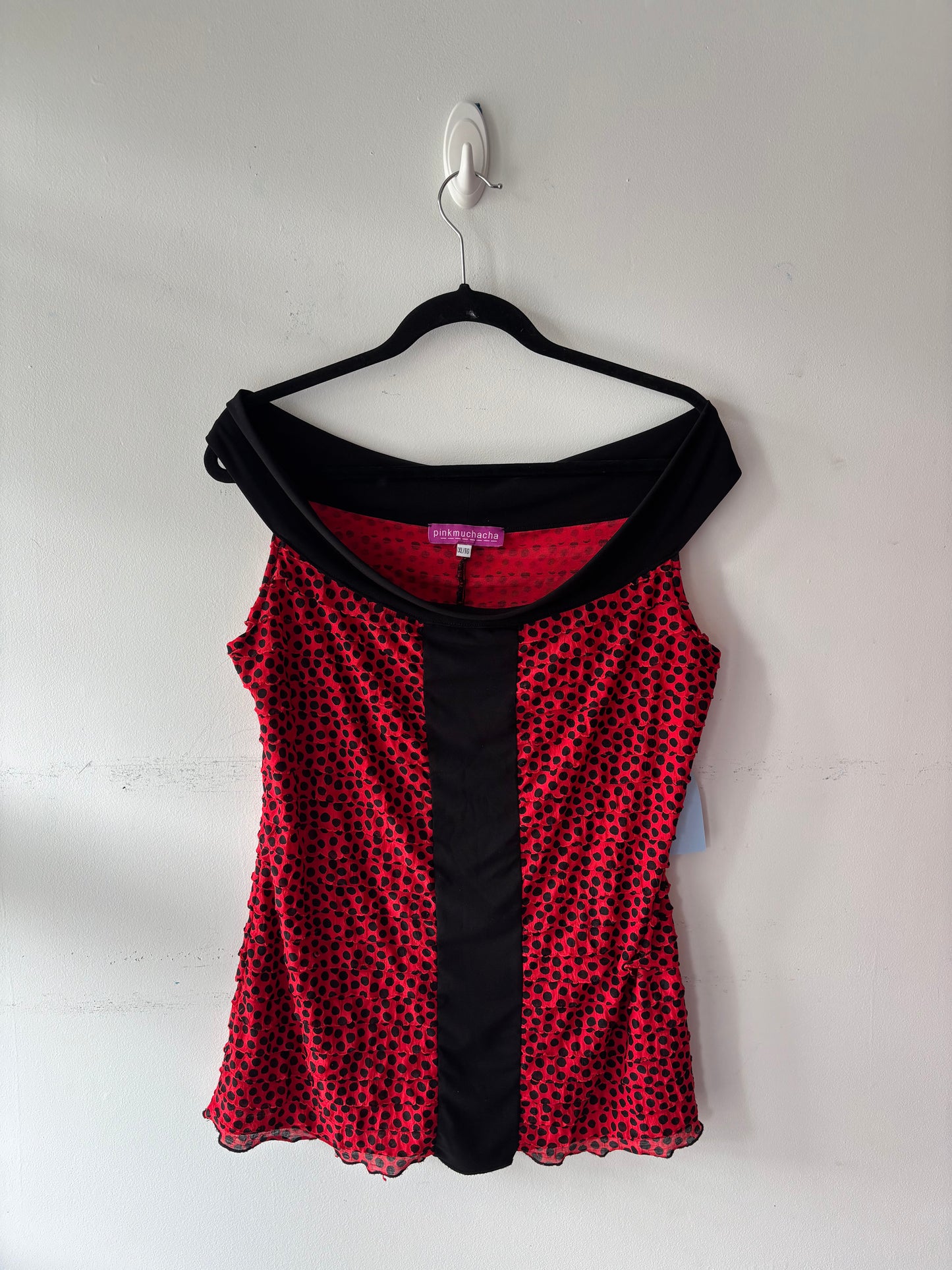 🧚Haut épaule dégagée, rouge, pois noir | IARS-11 (XL)