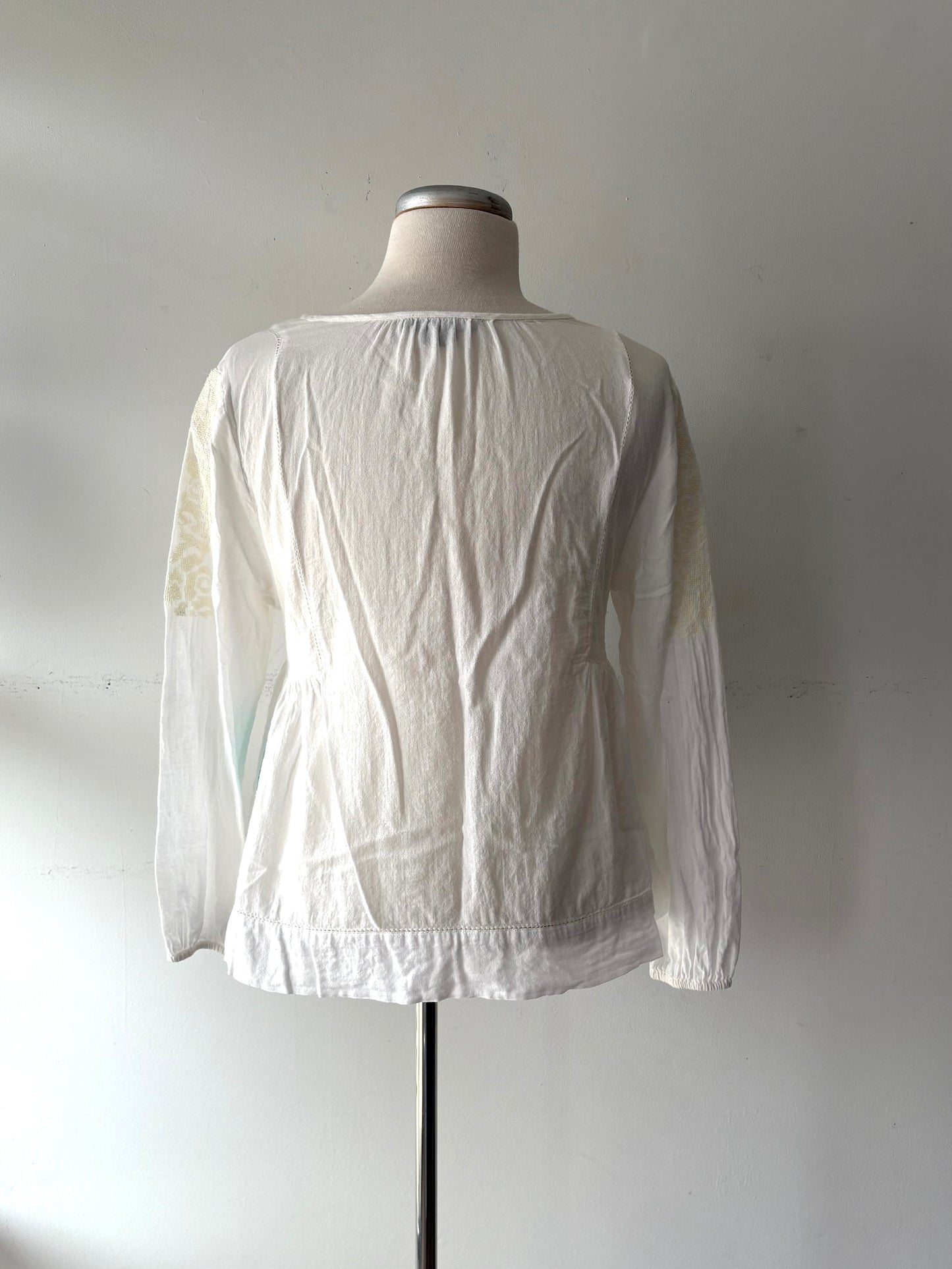 Haut coton blanc tissage jaune pâle manche et devant, manche longue | NMIL-83 (XS fait grand))