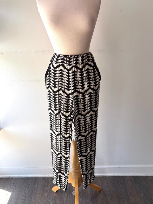 Pantalon beige noir motif, taille élastique | ABIB-22 (M)