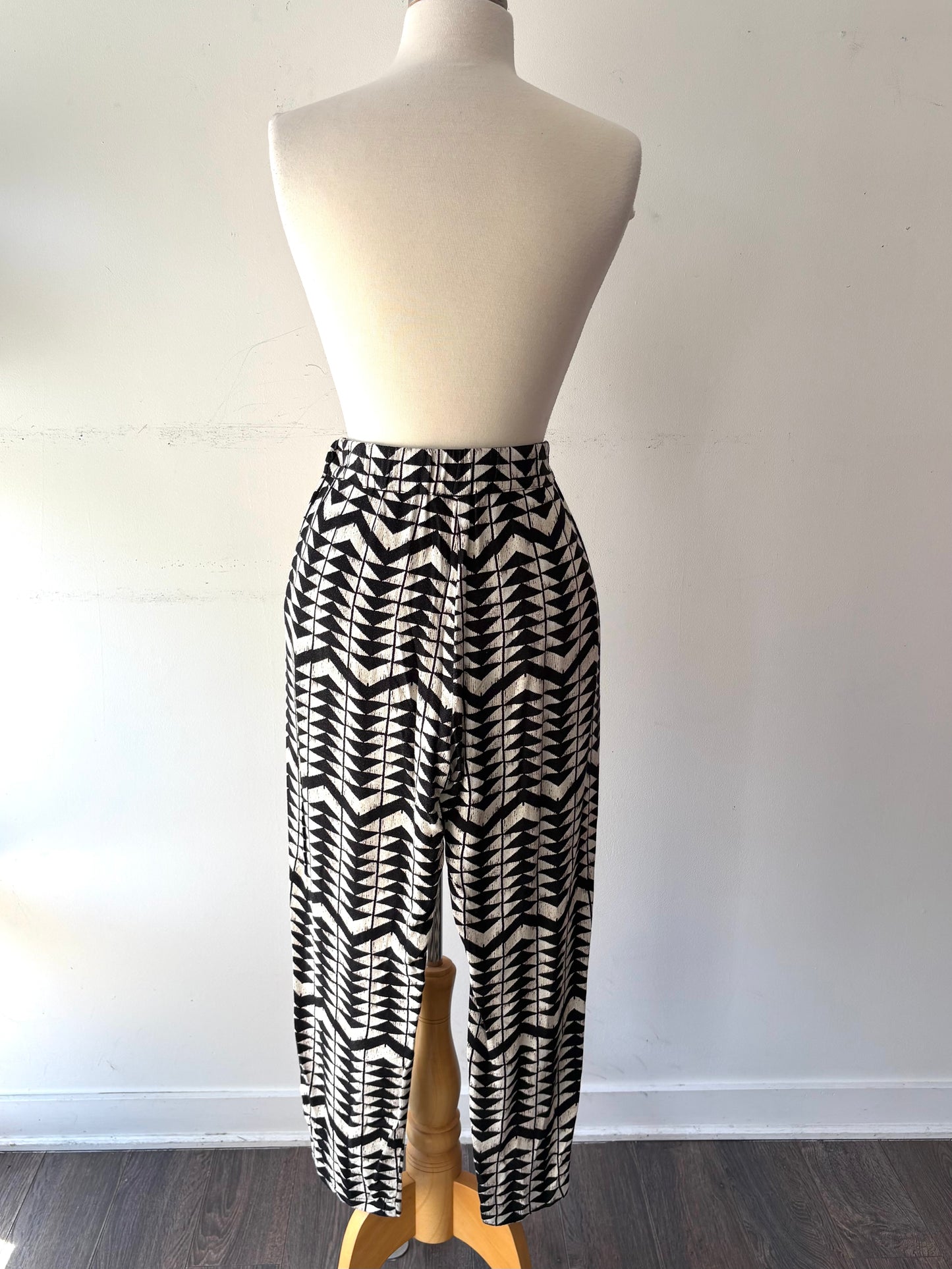 Pantalon beige noir motif, taille élastique | ABIB-22 (M)