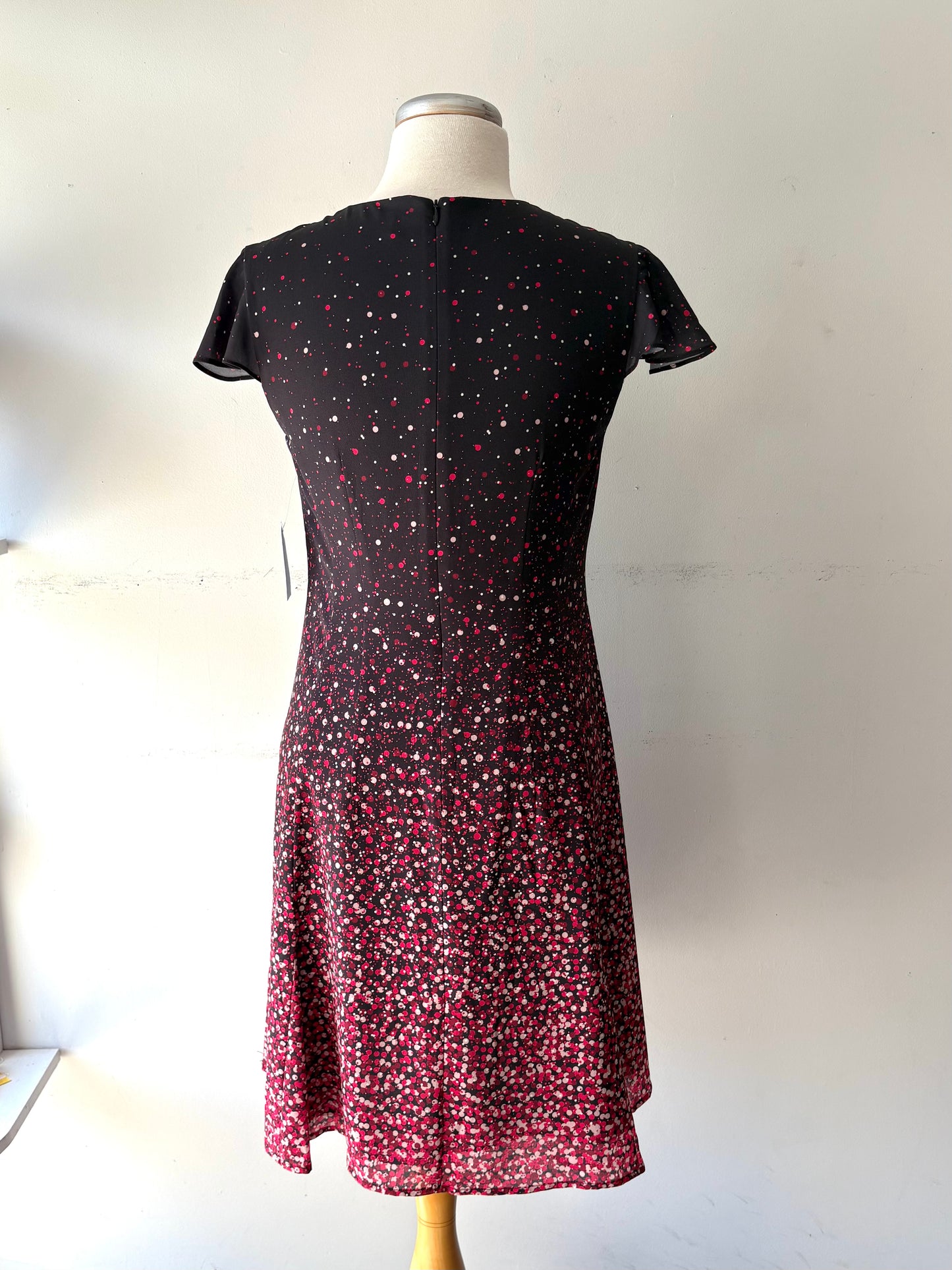 Robe motif petite bulle rose crème prune manche petit volant, col Clodine  | PINK-449 (6 ans)