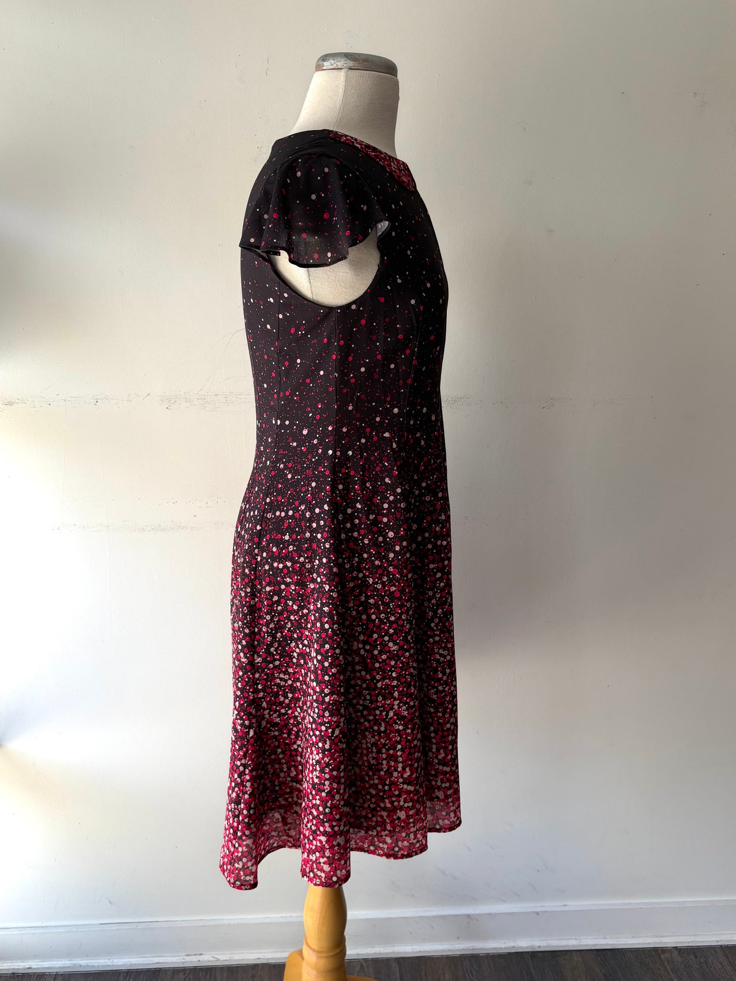 Robe motif petite bulle rose crème prune manche petit volant, col Clodine  | PINK-449 (6 ans)