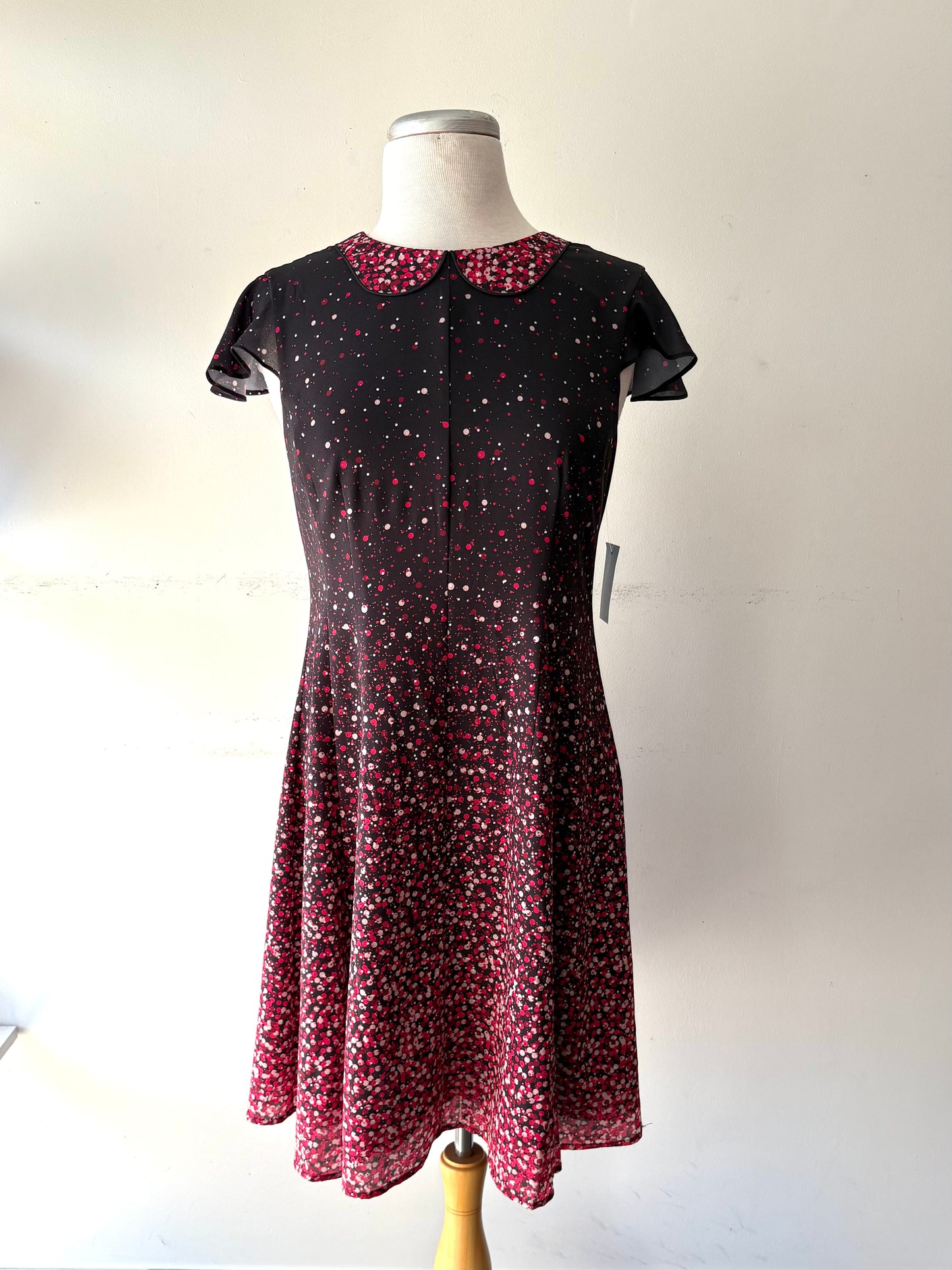 Robe motif petite bulle rose crème prune manche petit volant, col Clodine  | PINK-449 (6 ans)