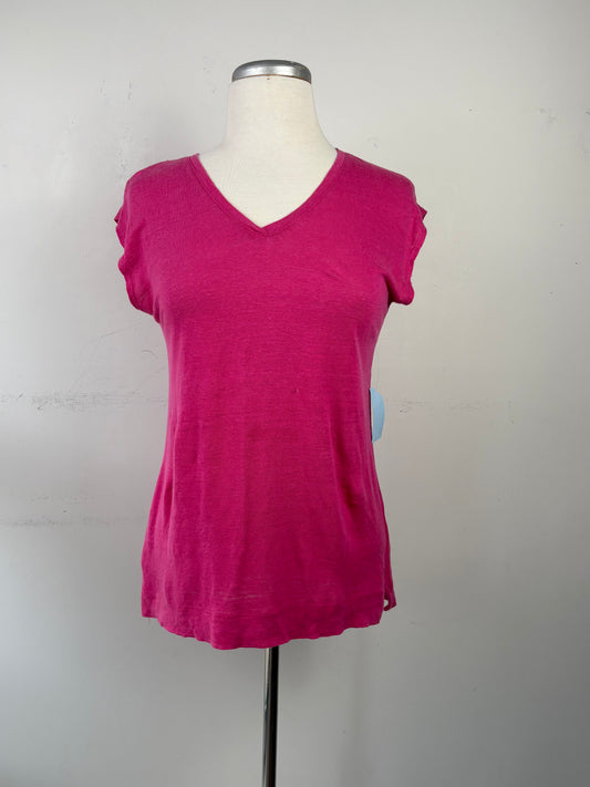 Haut rose, encolure en V, pas manche, 100 % Lin | KPLO-50 (M)