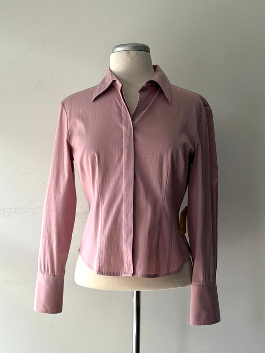 Chemisier ajusté rose, manche longue | PINK-552 (M petite)