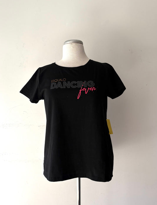 T-shirt noir Dancing fever, manches courtes, encolure évasée | MDUB-19 (S-M)
